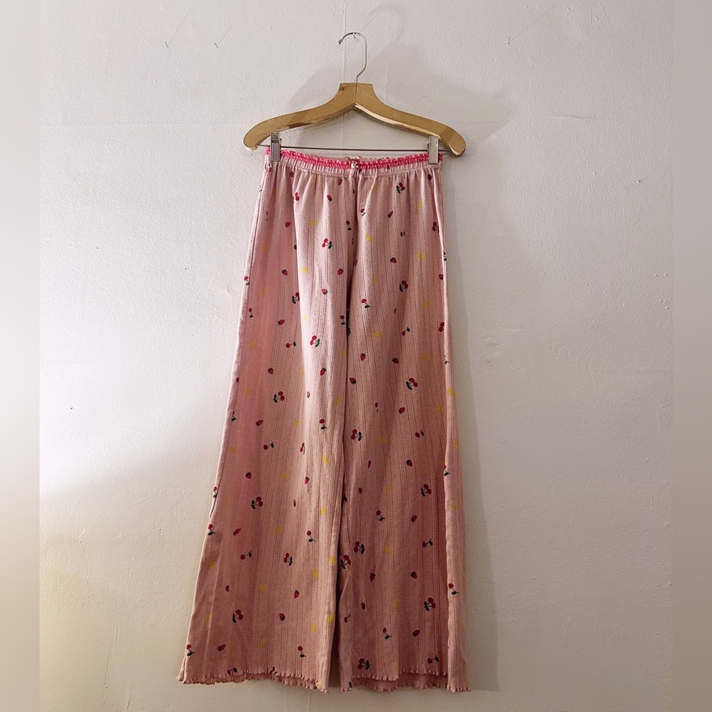 Messy Bun Just Chillin' Fruit Print Cotton Waffle Knit Lounge Pants Pajamas Pink - Picture 2 of 6